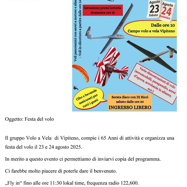Vipiteno-Sterzig: Festa del Volo 23-24 Agosto 